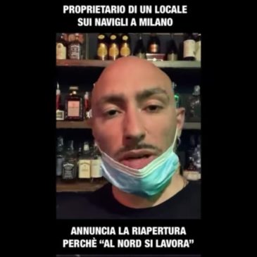 Video del “barman” Gian Marco Saolini: “non siamo come quelli del Sud, riapriremo”